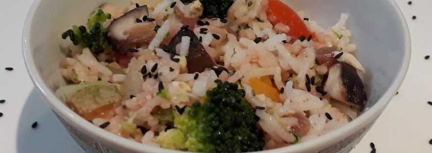 Gebakken rijst met shiitake en rode biet - recept